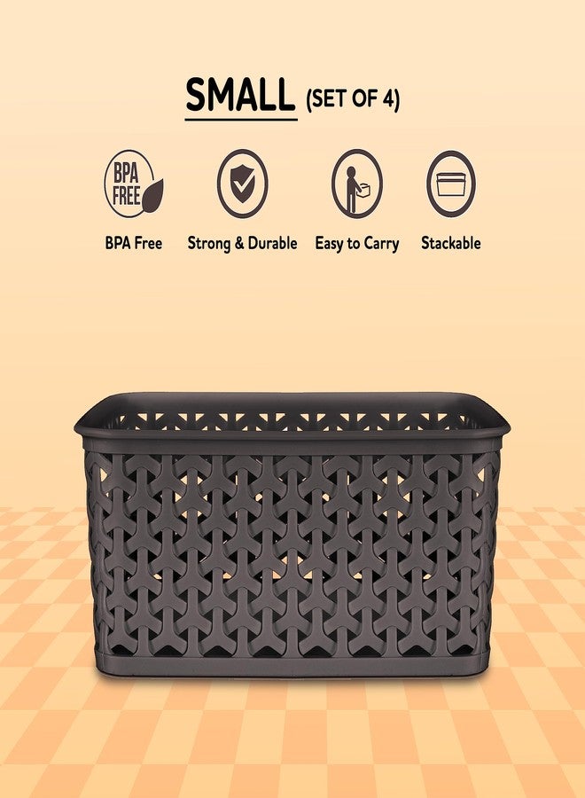 Bel Casa Royal Basket Small (Pack of 4) Multipurpose Plastic Storage Rectangular Baskets For Cosmetics Stationary Wardrobe Kitchen Washrooom & Livingroom I DARK BROWN - Image 5
