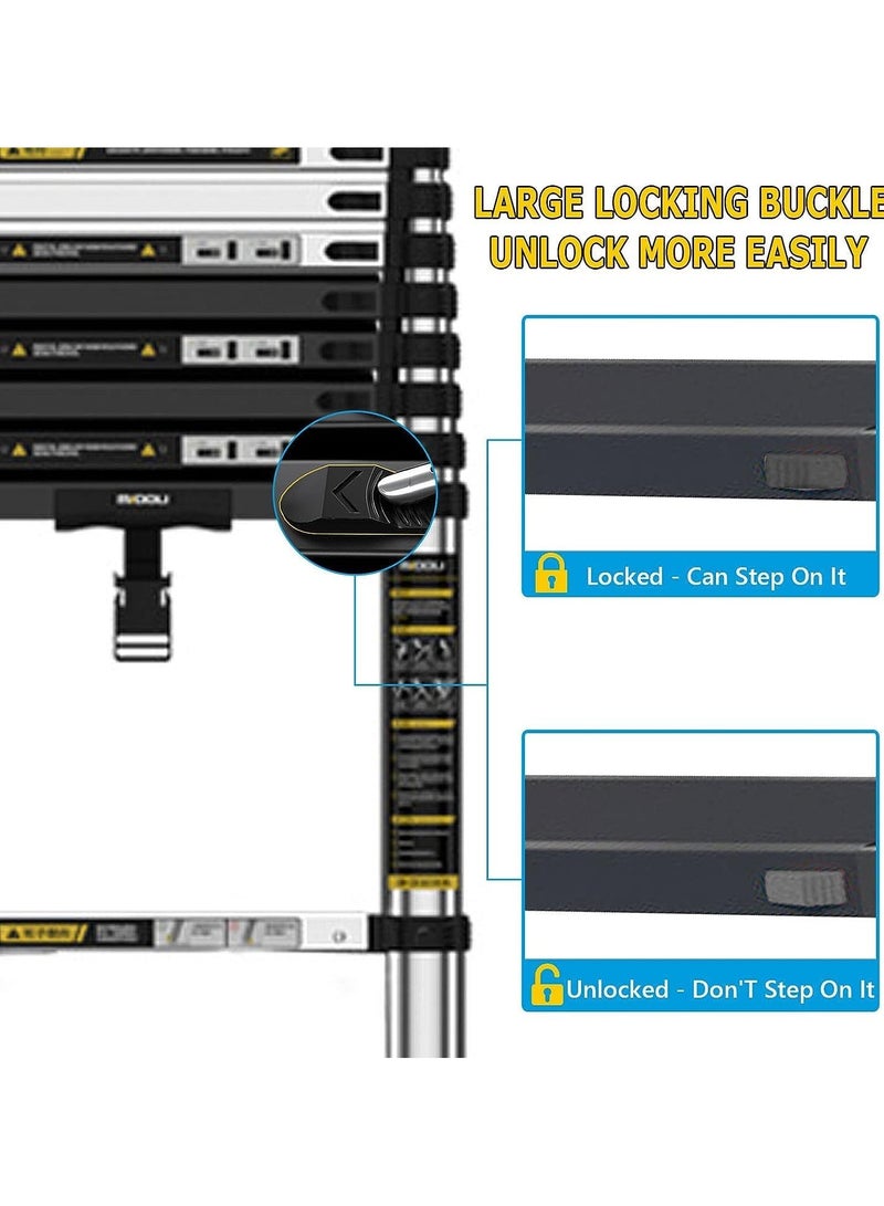 سلم تلسكوبي المونيوم، متعدد الاغراض قابل للتمديد بطول 2.3 متر مذود بمانع إنزلاق للدرج سعة 150 كجم - Image 3