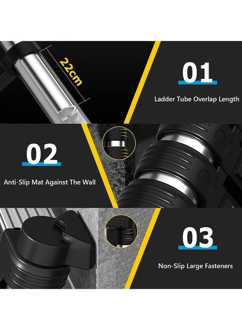 سلم تلسكوبي المونيوم، متعدد الاغراض قابل للتمديد بطول 2.3 متر مذود بمانع إنزلاق للدرج سعة 150 كجم - Image 4