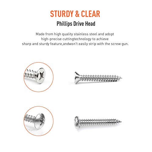 Trivd Frol 550Pcs Self Tapping Screws Assortment Set, M3/M4/M5/M6 304 Stainless Steel Sheet Metal Screws Kit, Phillips Drive Wood Screw Assortment 550Pcs(275pcs Round Head and 275pcs Flat Head) - Image 4