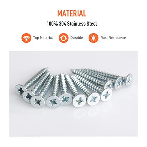 Trivd Frol 550Pcs Self Tapping Screws Assortment Set, M3/M4/M5/M6 304 Stainless Steel Sheet Metal Screws Kit, Phillips Drive Wood Screw Assortment 550Pcs(275pcs Round Head and 275pcs Flat Head) - Image 3