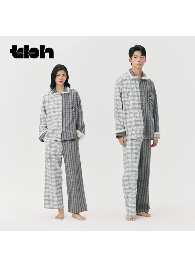 Tbh Panda Pong Thickened Cotton Flannel Homewear Set Wearable Couple Pajamas Patchwork Plaid Xs