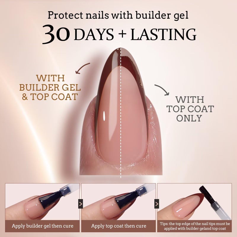 BTArtboxnails XCOATTIPS Press on Nails Almond - Skin Tones French Tip Nails, Medium Soft Gel Nail Tips with Nail Gel, French Protecting Duo, Nail Lamp, All in One Fake Nail Extension Kit - Image 4