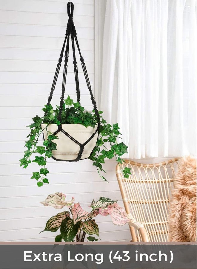 Shineloha Eco Joy 43 Inches Macrame Plant Hanger Large for 12 inch Pot Extra Long + Hook | No Tassel, Cotton Rope Hanging Plant Holder with Swag Hook, NO Plant Included (Black) - Image 4