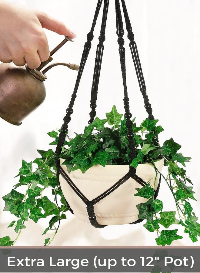 Shineloha Eco Joy 43 Inches Macrame Plant Hanger Large for 12 inch Pot Extra Long + Hook | No Tassel, Cotton Rope Hanging Plant Holder with Swag Hook, NO Plant Included (Black) - Image 2