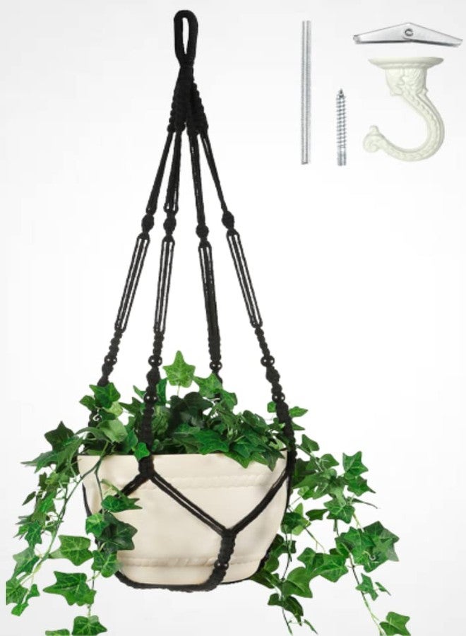 Shineloha Eco Joy 43 Inches Macrame Plant Hanger Large for 12 inch Pot Extra Long + Hook | No Tassel, Cotton Rope Hanging Plant Holder with Swag Hook, NO Plant Included (Black) - Image 1