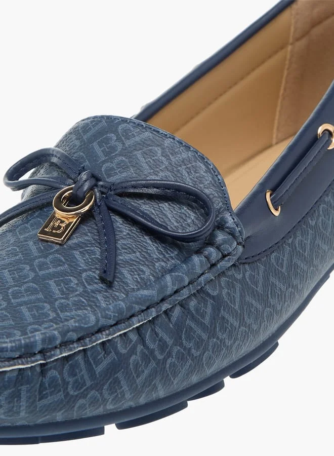 Flora Bella By Shoexpress Women Monogram Print Slip-On Loafers with Bow Detail