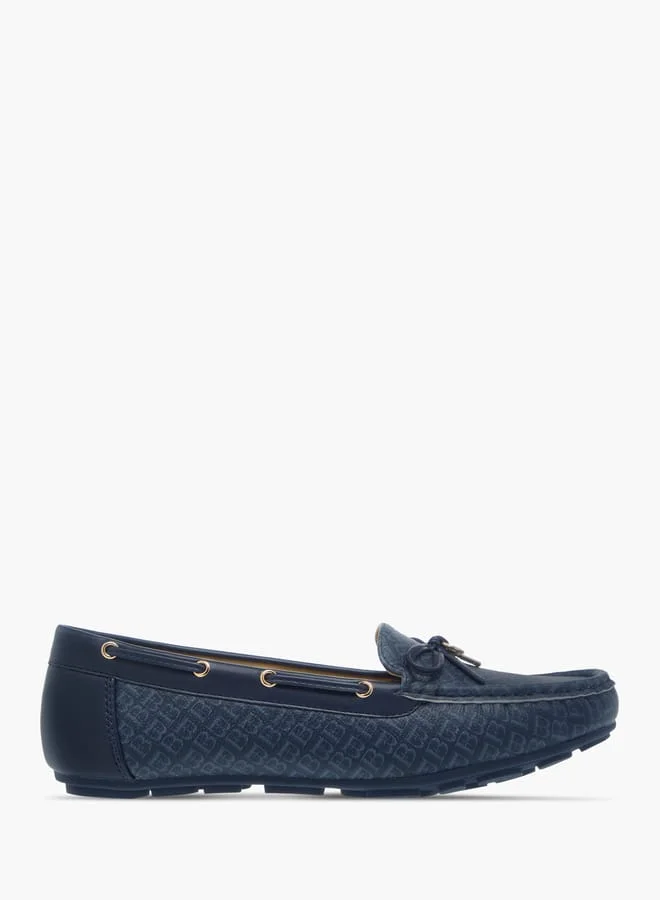 Flora Bella By Shoexpress Women Monogram Print Slip-On Loafers with Bow Detail