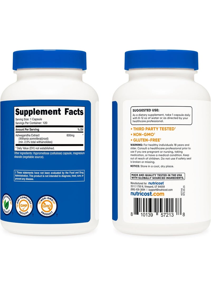 Nutricost Ashwagandha Root 120 Capsules 600mg - Image 4