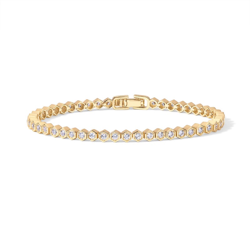 PAVOI 14K Yellow Gold Plated 2mm Cubic Zirconia Honeycomb Tennis Bracelet | Gold Bracelets for Women | 7 Inches - Image 1