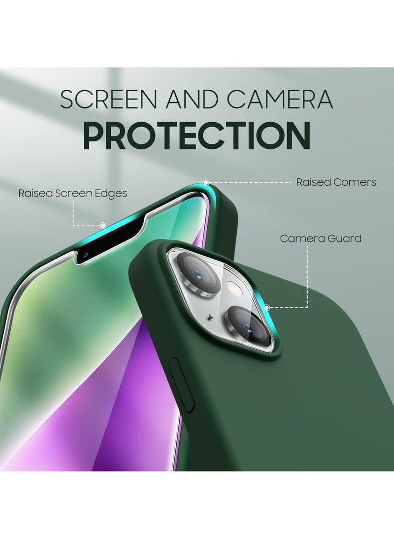 Raxoom iPhone 14 Case - [5 in 1 Set] with 2 Pack Screen Protectors + 2 Pack Camera Lens Protectors, Liquid Silicone Full Body Protection, Shockproof Drop Protection, 6.1 Inch (Alpine Green) - Image 1