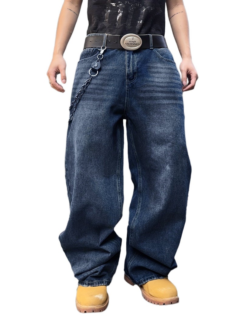 Trendy Street Loose Casual Washed Blue Jeans Men Women Couple Trousers - Image 1