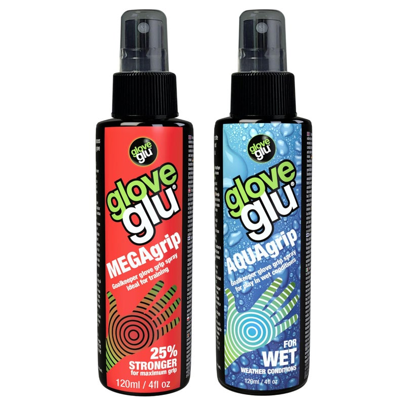gloveglu MEGAgrip+ AQUAgrip Goalkeeper Glove Grip Spray Bundle. Contains gloveglu MEGAgrip 120ml + gloveglu AQUAgrip 120ml - Image 2