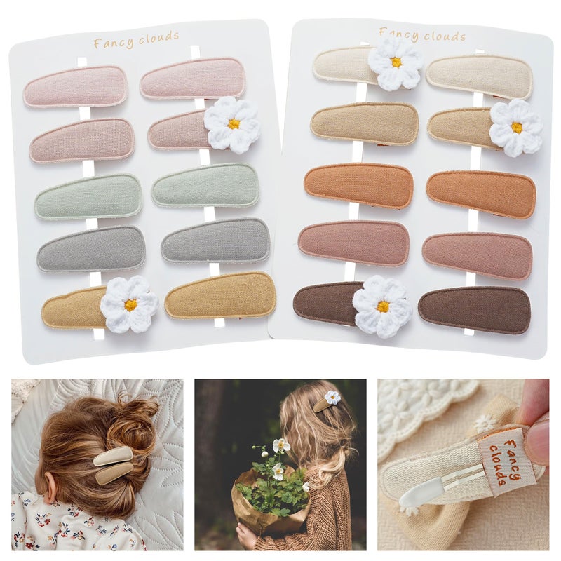 Fancy Clouds 20 Pack Baby Hair Clips for Girls Toddler,Neutral Fabric Snap Clips Pins With Embroidery Daisy Flower,Handmade Hair Accessories Barrettes for School Age Kids Children Gifts - Image 1