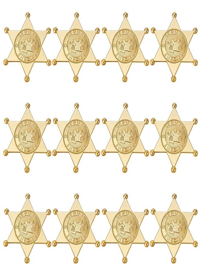 MAYJOYDIY 12Pcs Golden Sheriff Badges Western Cop Star Deputy Plastic Badge Old West Prop Cowboy Party Decoration for Cosplay Party Costume Play Props School Carnival Prizes Bag Gift - Image 1