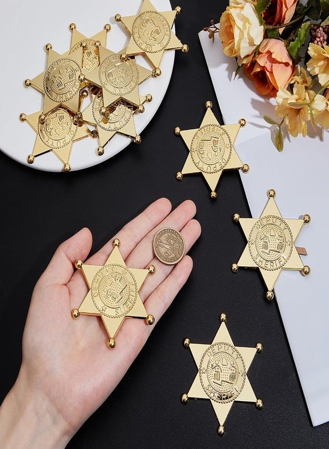 MAYJOYDIY 12Pcs Golden Sheriff Badges Western Cop Star Deputy Plastic Badge Old West Prop Cowboy Party Decoration for Cosplay Party Costume Play Props School Carnival Prizes Bag Gift - Image 3