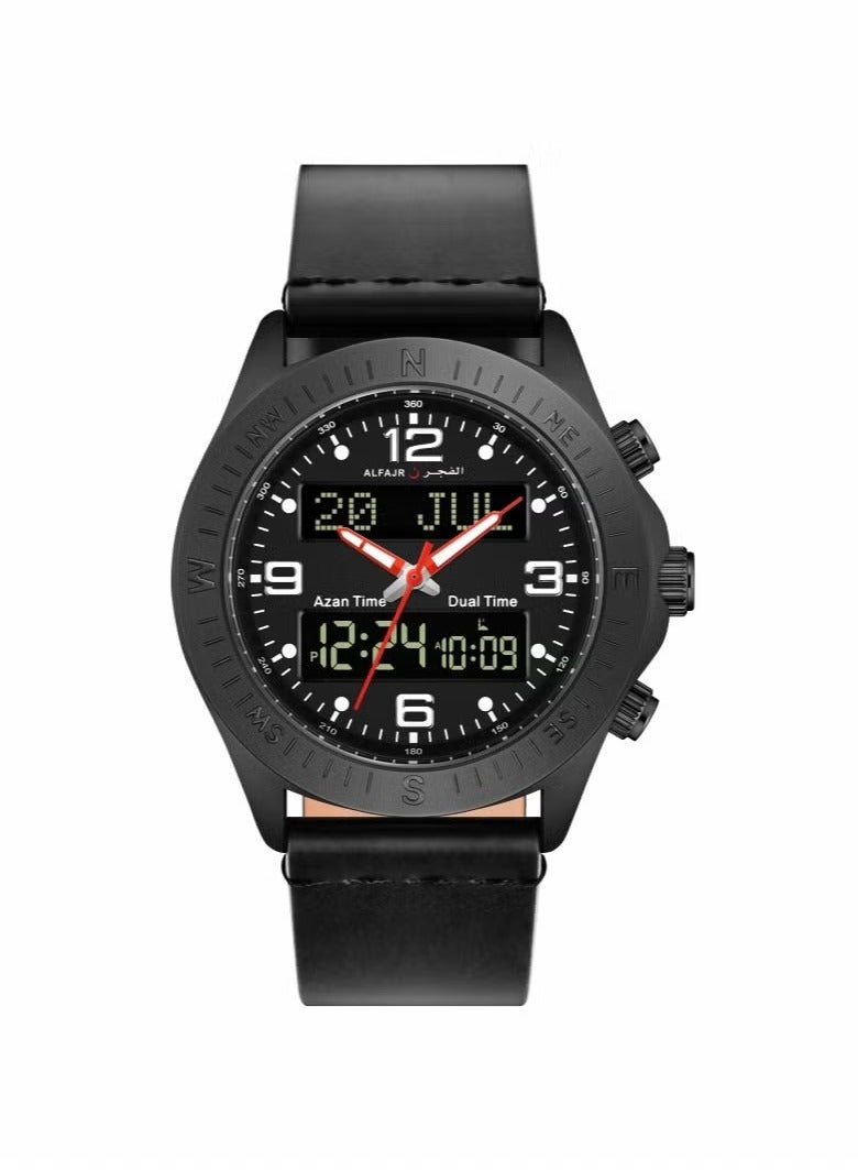 الفجر ساعة يد رجالية جلدية مستديرة جلدية تناظرية + رقمية WH-24BB