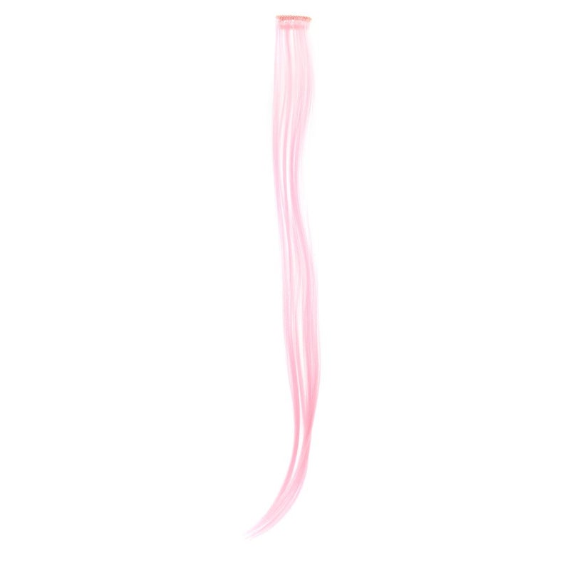 SWACC 12 Pcs Straight One Color Party Highlights Clip on in Hair Extensions Colored Hair Streak Synthetic Hairpieces (Pink) - Image 4