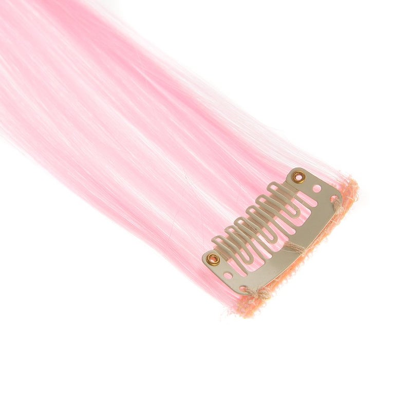 SWACC 12 Pcs Straight One Color Party Highlights Clip on in Hair Extensions Colored Hair Streak Synthetic Hairpieces (Pink) - Image 3