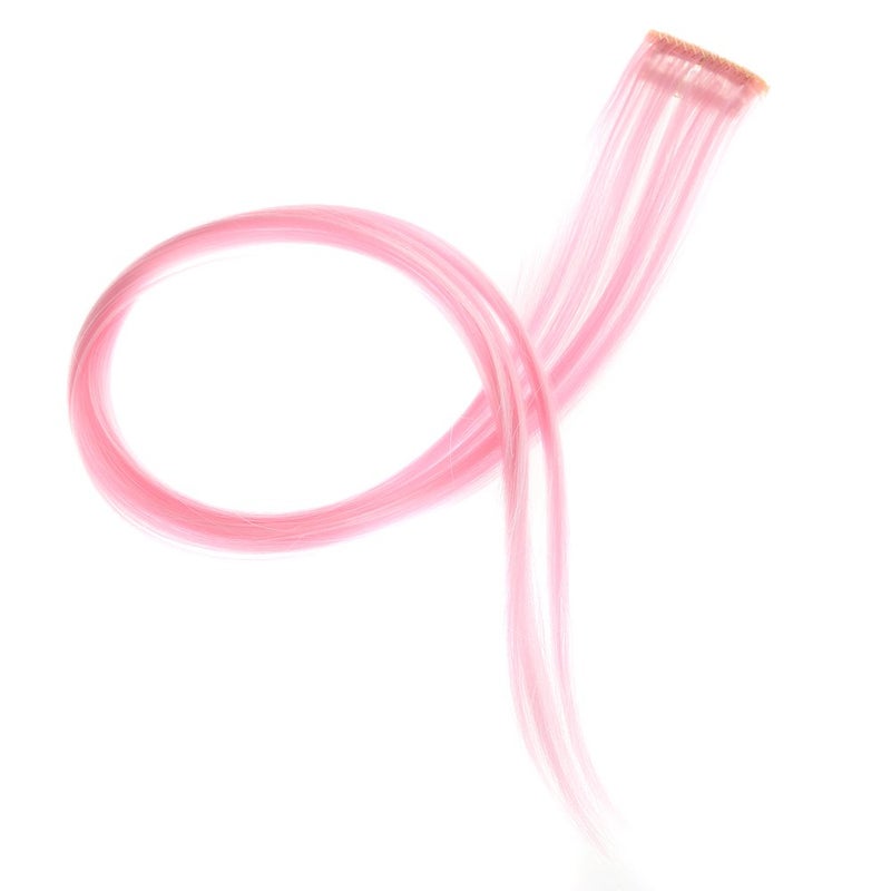 SWACC 12 Pcs Straight One Color Party Highlights Clip on in Hair Extensions Colored Hair Streak Synthetic Hairpieces (Pink) - Image 2