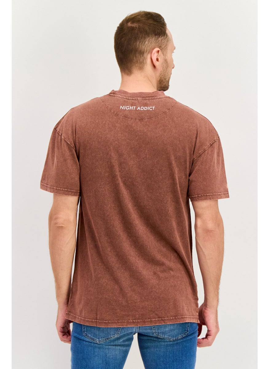 Night Addict Men Crew Neck Short Sleeve Graphic Print T Shirt, Brown  - Image 4