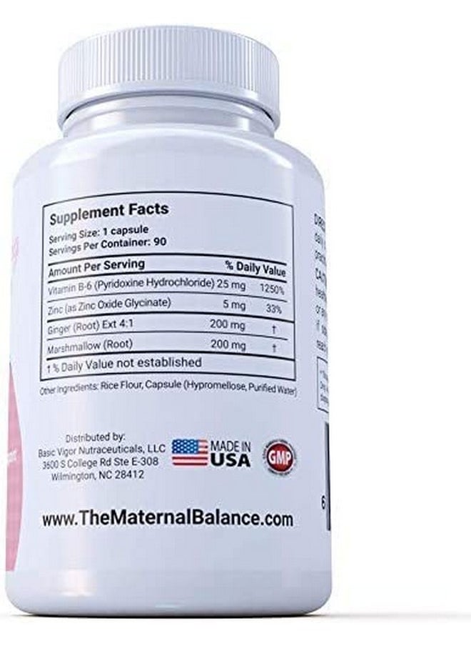 Basic Vigor - Maternal Balance Vitamin B6 25Mg For Pregnancy Plus Ginger & Zinc. 90 Easy Swallow Veggie Capsules - Image 1