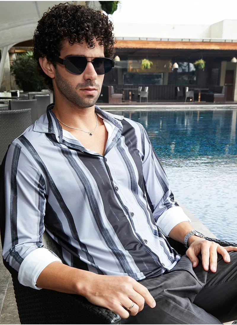 كامبوس سوترا Men's Cloud Grey Brushstroke Pattern Shirt