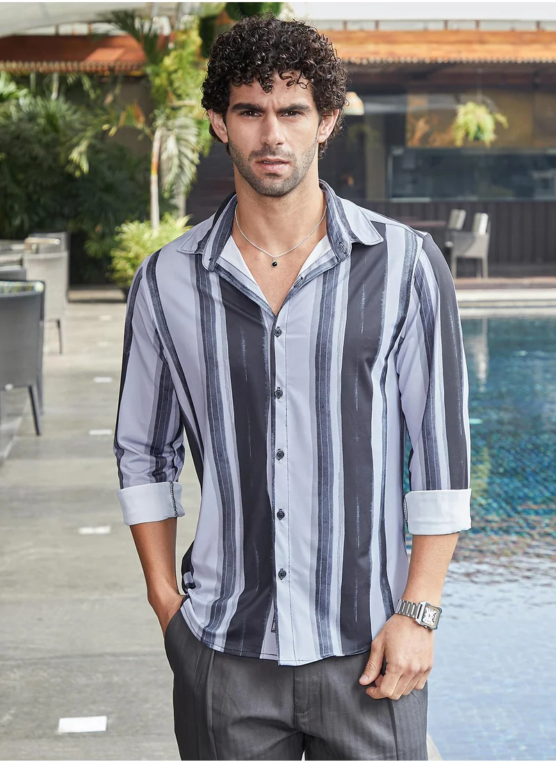 كامبوس سوترا Men's Cloud Grey Brushstroke Pattern Shirt