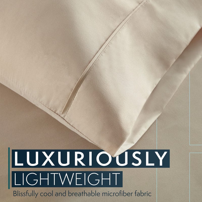 HC Collection King Pillow Cases Set of 2- Microfiber, Extra Soft Pillowcases - Easy Care & Machine Washable - Taupe - Image 3