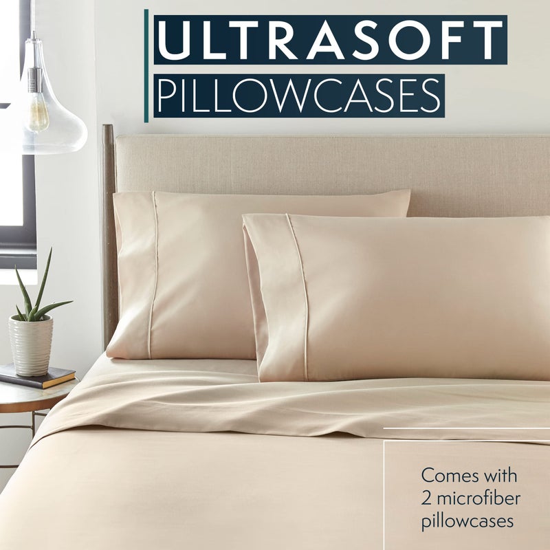 HC Collection King Pillow Cases Set of 2- Microfiber, Extra Soft Pillowcases - Easy Care & Machine Washable - Taupe - Image 2