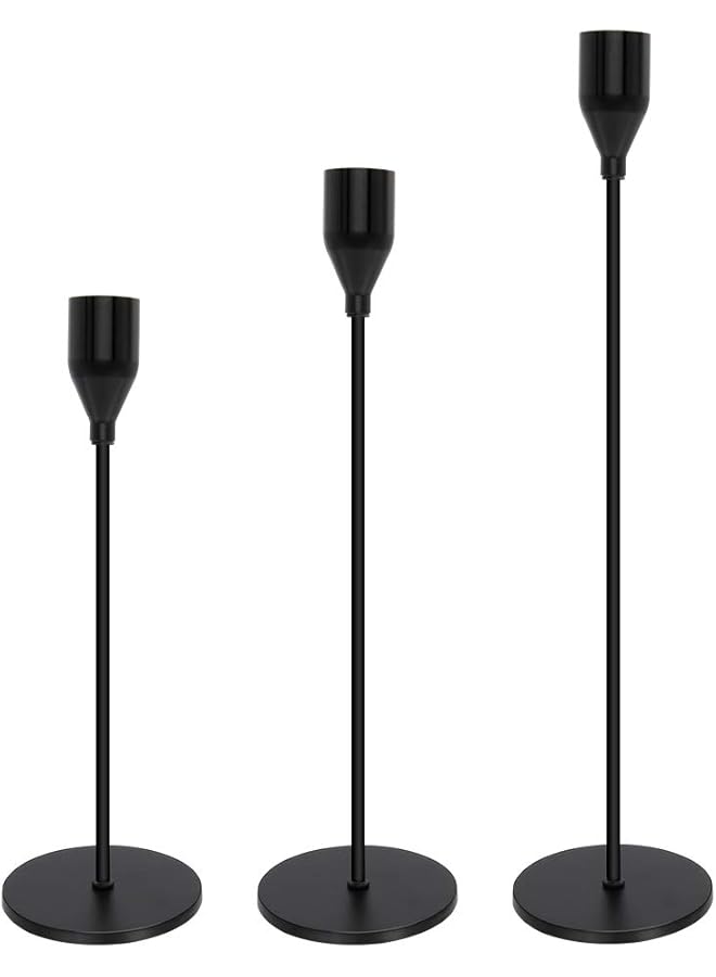 The Bros Black Candle Holders Set of 3 for Taper Candles Decorative Candlestick Holders for Wedding, Dinning, Party Fits 3/4 inch Thick Candle&Led Candles (Black Brass Metal Candelabra) - Image 1