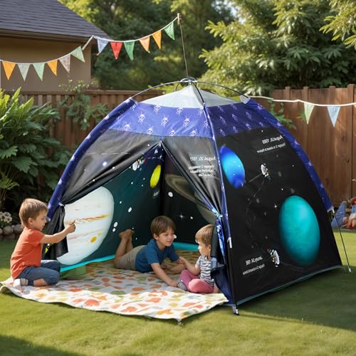 Happy Bear Kids Play Tent House | Foldable & Lightweight Indoor/Outdoor Playhouse | Water-Repellent, Easy Assembly & Portable Storage Pouch | Ideal for 2+ Years Boys & Girls (Planet) - Image 1