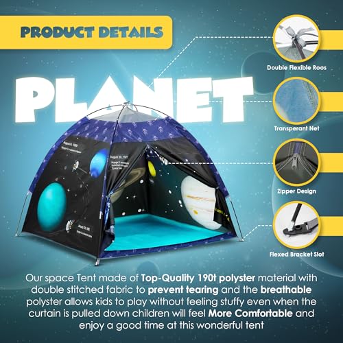 Happy Bear Kids Play Tent House | Foldable & Lightweight Indoor/Outdoor Playhouse | Water-Repellent, Easy Assembly & Portable Storage Pouch | Ideal for 2+ Years Boys & Girls (Planet) - Image 4