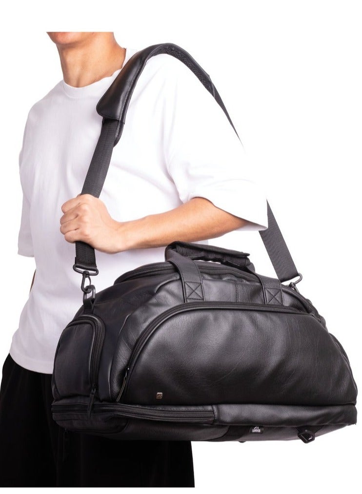 Ar supply Ar Mountain Bag by Arij Bags | Faux Leather Duffle Backpack, Laptop Compartment, Shoe Compartment, Travel & Gym Bag (Black) - Image 1