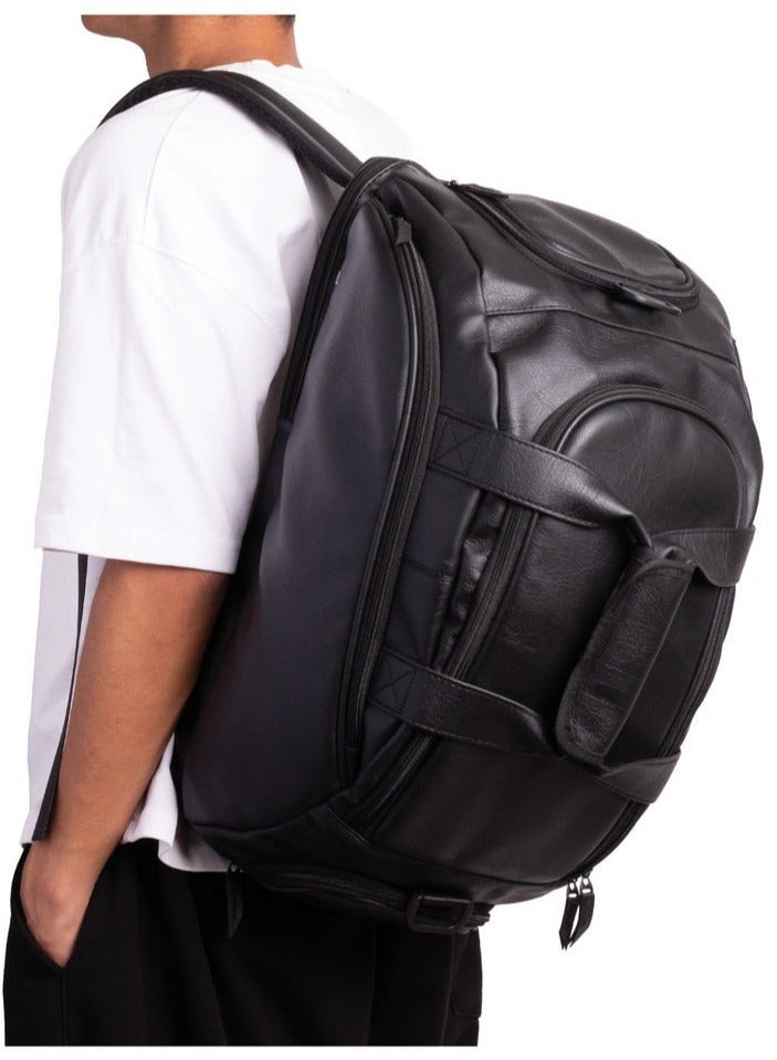 Ar supply Ar Mountain Bag by Arij Bags | Faux Leather Duffle Backpack, Laptop Compartment, Shoe Compartment, Travel & Gym Bag (Black) - Image 2