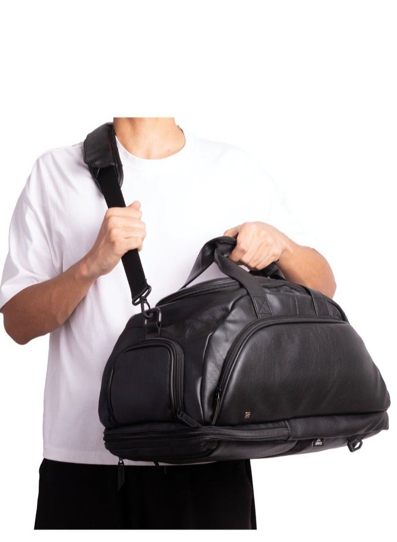 Ar supply Ar Mountain Bag by Arij Bags | Faux Leather Duffle Backpack, Laptop Compartment, Shoe Compartment, Travel & Gym Bag (Black) - Image 3