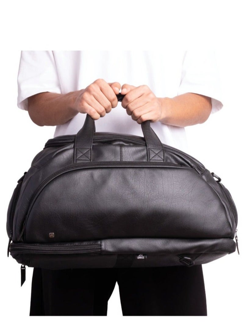 Ar supply Ar Mountain Bag by Arij Bags | Faux Leather Duffle Backpack, Laptop Compartment, Shoe Compartment, Travel & Gym Bag (Black) - Image 4