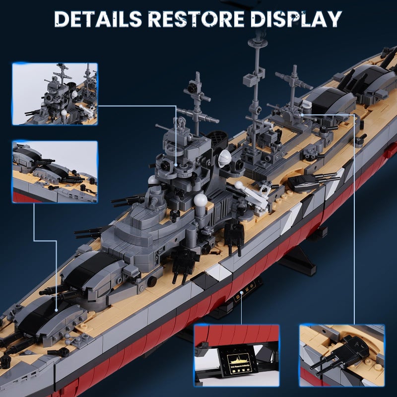 JMBricklayer Battleship Building Block Set for Adults 2537 PCS, Large Bismarck Military Warship, WWII MOC Battle Ship Boat Model 60015 for Home Office Decor, Army Toy Gifts for Men Boys 14+ - Image 3
