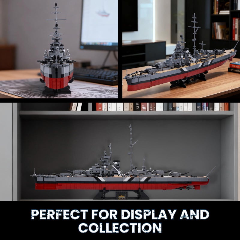 JMBricklayer Battleship Building Block Set for Adults 2537 PCS, Large Bismarck Military Warship, WWII MOC Battle Ship Boat Model 60015 for Home Office Decor, Army Toy Gifts for Men Boys 14+ - Image 4