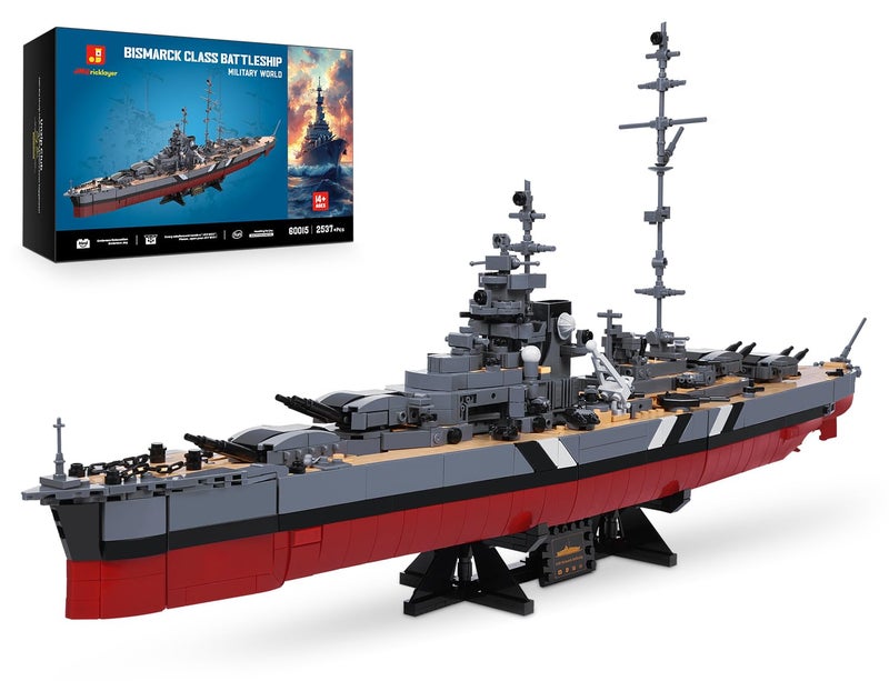 JMBricklayer Battleship Building Block Set for Adults 2537 PCS, Large Bismarck Military Warship, WWII MOC Battle Ship Boat Model 60015 for Home Office Decor, Army Toy Gifts for Men Boys 14+ - Image 1