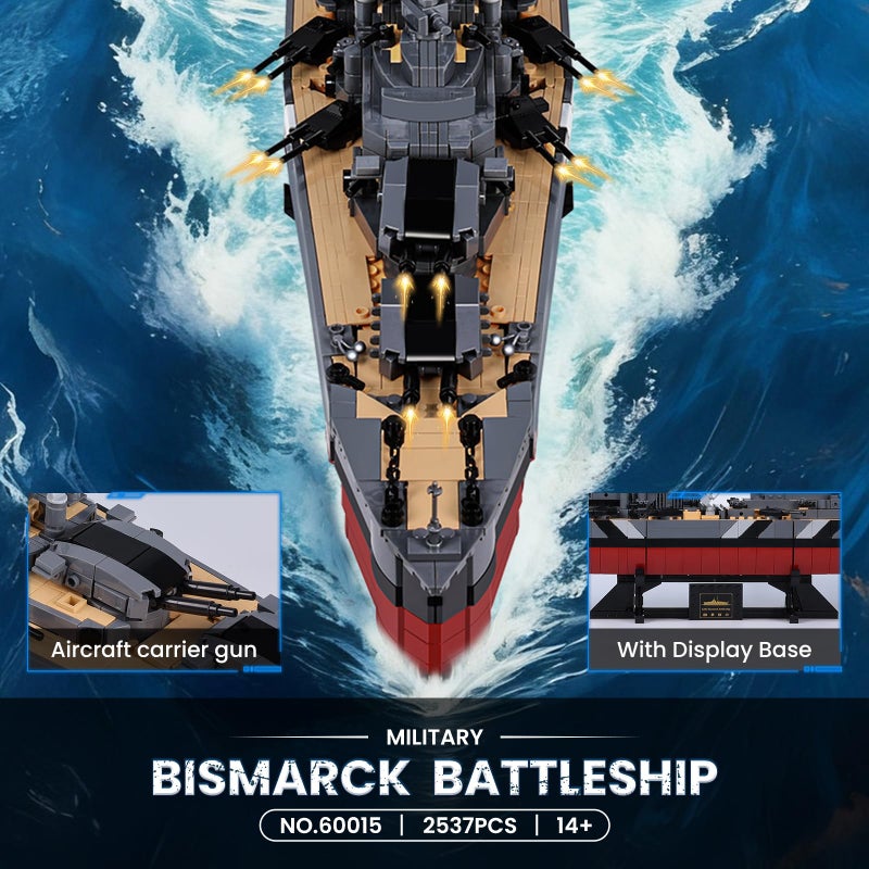 JMBricklayer Battleship Building Block Set for Adults 2537 PCS, Large Bismarck Military Warship, WWII MOC Battle Ship Boat Model 60015 for Home Office Decor, Army Toy Gifts for Men Boys 14+ - Image 2