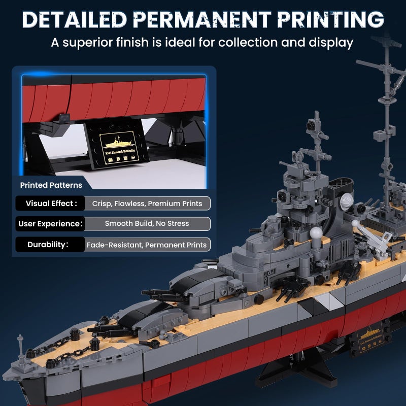 JMBricklayer Battleship Building Block Set for Adults 2537 PCS, Large Bismarck Military Warship, WWII MOC Battle Ship Boat Model 60015 for Home Office Decor, Army Toy Gifts for Men Boys 14+ - Image 5