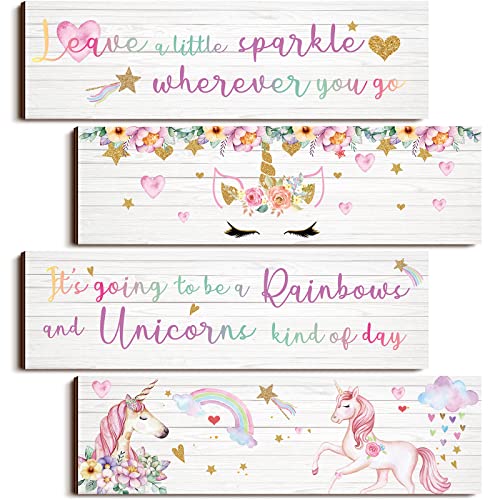 Yulejo Unicorn Wall Decor Girls Rainbow Wall Art Unicorn Room Decor Rainbow Motivational Inspirational Room Bedroom Decoration for Christmas Girl Kids Bedroom Nursery Decoration Gift (Delicate Style) - Image 1