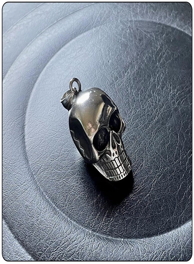 Fusamk Punk Rapper Stainless Steel Skull Head Pendant Necklace(Steel Skull) - Image 3