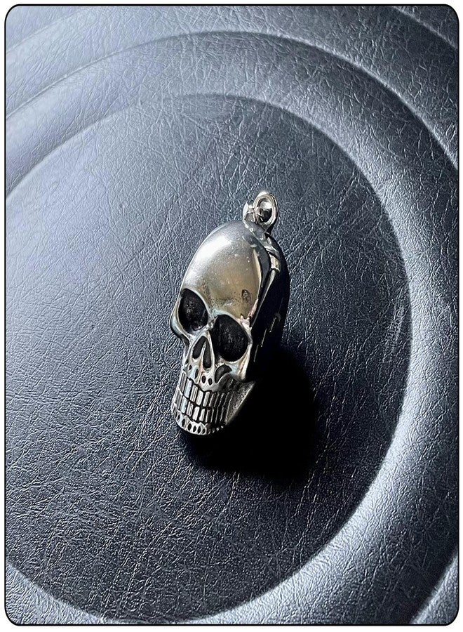 Fusamk Punk Rapper Stainless Steel Skull Head Pendant Necklace(Steel Skull) - Image 5
