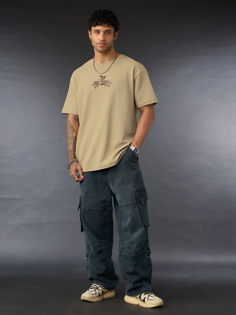 The Souled Store The Souled Store Men Looney Tunes Beige Embroidered Oversized T-Shirts