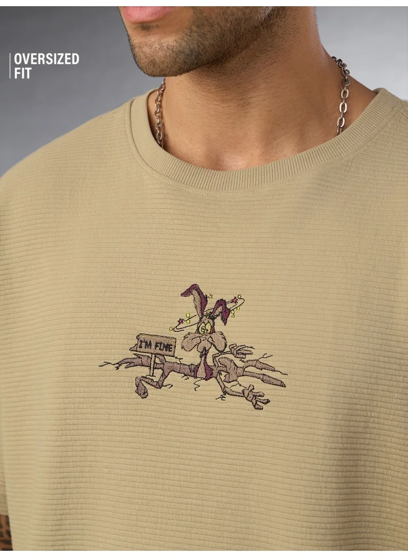 The Souled Store Men Looney Tunes Beige Embroidered Oversized T-Shirts