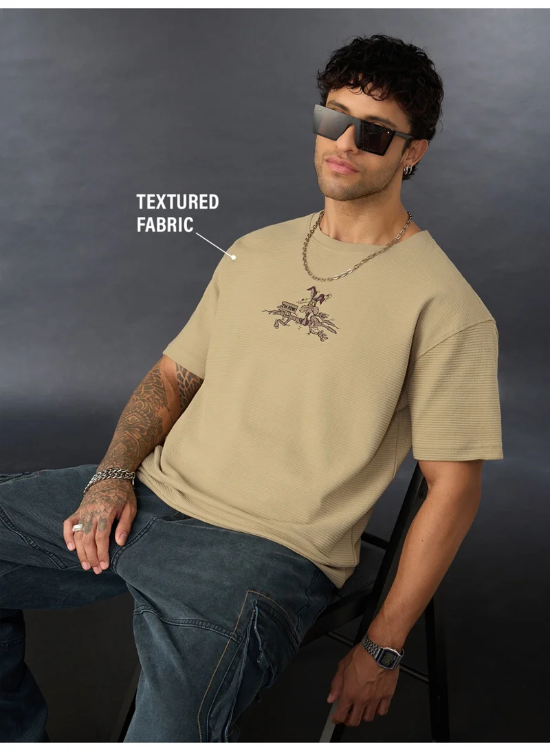 The Souled Store Beige The Souled Store Men Looney Tunes Beige Embroidered Oversized T-Shirts for Men | Best Price UAE