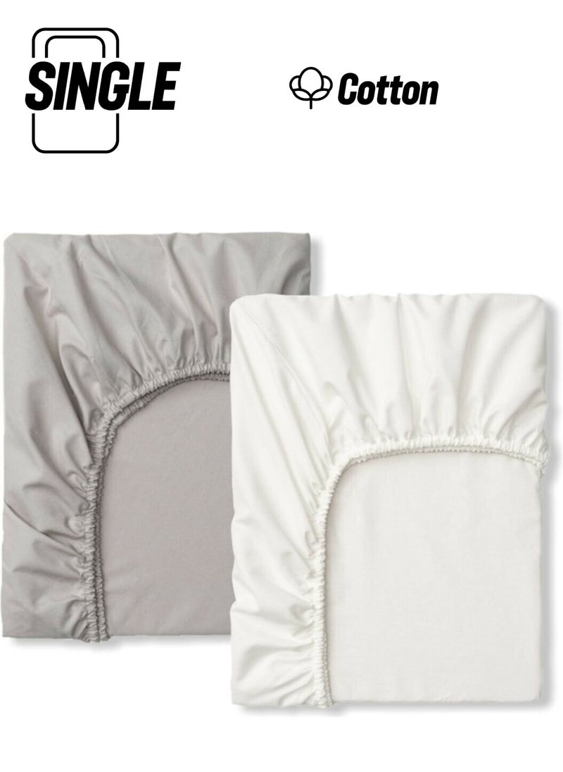 Bebek Özel Baby Special Cotton Baby and Kids Fitted Sheet White and Gray 80X160 (2 Pieces) 