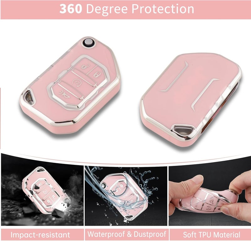 PANGPAI Pink Key Fob Cover for Jeep, Soft TPU Key Case Protection with Bling Keychain Fit for 2018-2022 Jeep Gladiator Wrangler Sahara Rubicon - Image 3